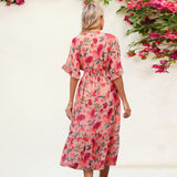 Summer Women's Dress Chiffon Print Fashion Short-Sleeved V-Neck Dress Cloth Thin And Breathable