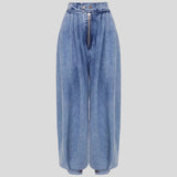 Blue Zipper Jeans Women's Loose Casual Retro Balloon Pants High Waist Bouquet Lantern Pants 68HZ