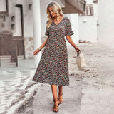 Dili Independent Research And Development Design Printing V-Neck Short-Sleeved Dress Dress 2025 Summer Women's Fashion