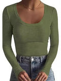 2025 New Women's T-Shirt Basic Thread Round Neck Long Sleeve Sexy Bodyd Woman Top T