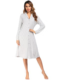 Women's Homewear Pajamas Long Sleeve Striped Printed Clam Jacket Shirts Home Dresses Women