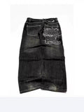 Printed Jeans Men's And Women's Fashion Street Retro Trend Loose Tugging Trousers 68HZ