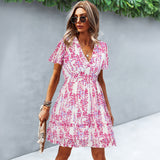 Dili Leisure Vacation Short-Sleeved Broken Flower Dress Dress Women's Dress 2025 Autumn And Winter Waist