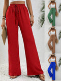 Women's New Casual Pocket Simple Tight Waist Draw Trousers Trousers Women
