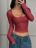 Dili Y2K Sexy Wind Solid Long-Sleeved Vest T-Shirt Women's Clothing 2025 Spring And Summer