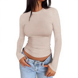 2025 Ms. New Autumn Leisure Body Collar Sexy Pure Color Long-Sleeved Top