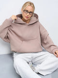 Women's Casual Casual Solid-Color Hoodie Collection Long-Sleeved Short Top Pocket Sweater 68HZ