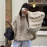 Ins Burst Knitted Jersey Women's Casual Lazy Collar Solid Color Loose Sleeve Sweater 68HZ