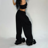 Black Trousers Women Retro Loose Trousers Trousers Hop Street Jogging Gray Casual Sports Fashion 68HZ