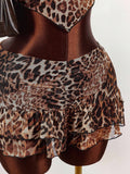 New Leopard Print Body Sexy Short Bra Vest Coat With Leaf-Side Skirt Suit For Women