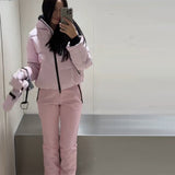 Winter Explosion Warm Fashion Hooded Zipper Short Ski Cotton Trousers Set Woman