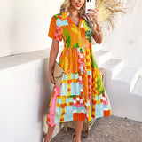Dili 2025 Spring/Summer Leisure Bohemia Vacation High Waist Geometeuse Collodiced Dresses Women's Dresses