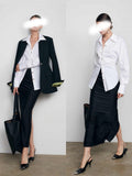 Cute Handsome And Retro Losing Female Boss Shirts Are Thin And High Waist Big Sharp Collar Shirt