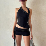 2025 Summer New Fashion Design Niche Slanted Shoulder Repair Trendy Shorts Set Women's Clothing 68HZ