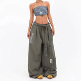 Vintage New Street Dance Jazz Large Version Of Loose Casual Trousers Women's Luminous Print Straight Sweats 68HZ