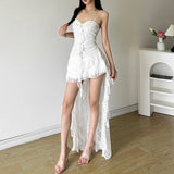 2025 Summer New Women's Solid Color Dress Street Fashion High-Rise Sling Ribbon Bare Back Dress 68HZ