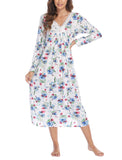 Winter Lady Pyjamas Imitation Cotton Print Lace Splicing V Collar Long Sleeve Long Skirt Home Dress Pyjamas Female