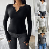 Dili 2025 Autumn And Winter Top Women's Y2K Temperament V-Neck Button Long-Sleeved T-Shirt