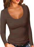2025 Lady Collar Collar T-Shirt Basic Solid Long-Sleeved Bottom Shirt