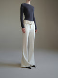 Slept Long-Legged Luxury Show Three-Dimensional Texture Apparent Thin Wide Belt Open Fork Micro-Horn Trousers Belt