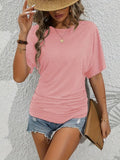 2025 Ladies Casual Fashion Pure Color Folded Round Collar Short Sleeves To Repair Summer T-Shirt