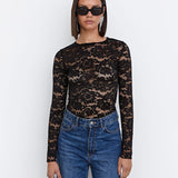 New Lace Bottom Shirt Women 2025 Spring New Sexy Plus Velvet Mesh T-Shirt With Long-Sleeved Top
