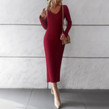 Dili Women's Clothing 2025 Autumn And Winter Temperament Elegant V-Neck Long-Sleeved Wool Dress