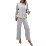 Dili Women's Clothing Set 2025 Temperament Casual Pure Color Knitted Long Sleeve Sweater Pants Set