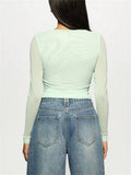 Summer New Women's Casual Print Body Half-Cuttered Long-Sleeved T-Shirt