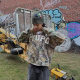 Tide Leaf Camouflage Cardigan Zipper Jacket Y2k Collage Letter Casual Loose Hoodie Tide 68HZ