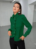 New High-End Acetic Acid Fabric Shirt Long-Sleeved Wooden Ear Straight-Shaped Women's Top Shirt