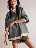 Source Of Street Wind Bumping Long-Sleeved Top Loose Tide Brand Down Shoulder Collar Coat Women Spring And Autumn