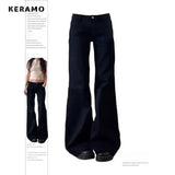 Y2k Low-Rise Black Micro-Tipped Jeans Women Water Wash Retro Hottie Repair Drag Long Pants 68HZ