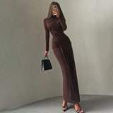 New Fashion Solid-Colored Round-Neck Long-Sleeved Wrinkled Dress In Autumn/Winter 2025