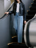 Right Shoulder PU Leather Zip Locomotive Leather Women Autumn Short Retro Collar Jacket Autumn Cool And Very Good