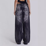Trendy Retro Winged Jeans Women Y2K Street Hottie Low-Rise Loose Straight 68HZ