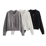 Tide Brand Round Cardigan Sweater Female Y2K Temperament Commuting Style Zipper Coat Loose Catcher Top 68HZ