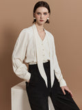 Han Feng Smart Wear Autumn Free Iron-Free Long-Sleeved Beads Button V Tie Shirt Top