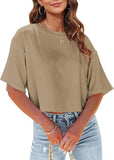 Women's Loose Short T-Shirt Round Collar Umbilical Top Casual Summer Solid Color Basic T-Shirt Short Sleeve