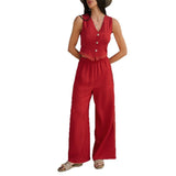 Dili 2025 Spring And Summer Leisure Holiday Commuting Wind Solid Color Cardigan Bm Leg Trousers Set