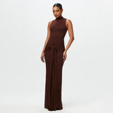 Women's Clothing Autumn 2025 New Fashion Solid Color Round Neckless Strapped To Body And Hip Dress Woman