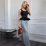 New Sweet Lotus Leaf-Side Skirt Sleeveless Sleeve Sling Vest Casual Square Skirt In Summer