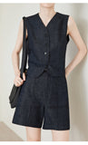 Cationic Imitation Denim Fabric Vest Women Summer Breathable Anti-Fleet Shorts Sleeveless Vest Vest Vest Vest Five-Point Trousers Set