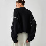 Crash Color Splicing Jumper Female Chic Black Sweater In Autumn And Winter Outside Wearing Round Knitted Sweater Tide 68HZ