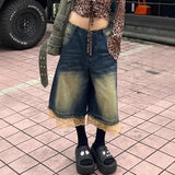Vintage Large-Size Water Wash To Make Old Lace Splicing Denim Seven-Point Trousers Female Street Hottie Loose Legs Pants Tide 68HZ