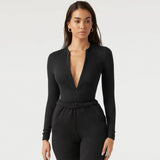 2025 Women's Jumpsuit Tight Knit Shirt Women's Jump-Up Three-Point Trousers