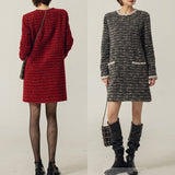 Annual Conference Dress French Retro Round Collar Loose Thin Short Small Xiang Wind Red Dress