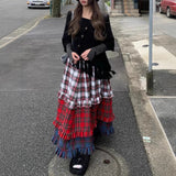 Vintage Lace Lace Gradient Half-Dress Girl Y2K New Casual Cake Skirt Itself Long Skirt Tide 68HZ
