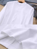 Simple Cotton Small Collar T-Shirt Women Long Sleeve Suture Commuting Loose Thin Half High School Jersey Top