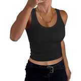 2025 Women's Low Round Neck Rib Casual T-Shirt Sleeveless Elastic Repair Basic Vest Women's Top